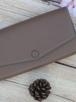 Ví nữ cầm tay da dê Alran Chevre Sully, ví dài handmade màu xám cát