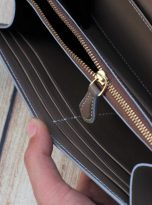 Ví nữ cầm tay da dê Alran Chevre Sully, ví dài handmade màu xám cát