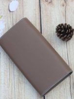 Ví nữ cầm tay da dê Alran Chevre Sully, ví dài handmade màu xám cát