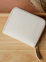 Ví zip da dê Alran Chevre Sully, ví nữ handmade màu trắng