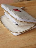 Ví zip da dê Alran Chevre Sully, ví nữ handmade màu trắng