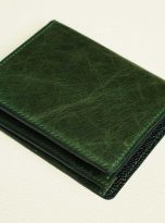 Ví da bò Tuscany Vintage xanh rêu, Ví nam dáng đứng da bò Handmade