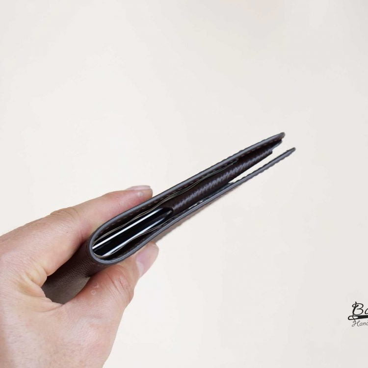 Ví da Epsom Handmade nâu Chocolate, ví tiền mini nhỏ gọn da bê CWL129