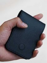 Ví da Epsom Handmade màu đen, ví tiền mini nhỏ gọn da bê