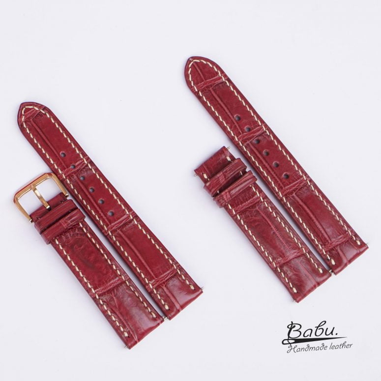 Dây đồng hồ da cá sấu Handmade nhập khẩu màu đỏ Burgundy AL117