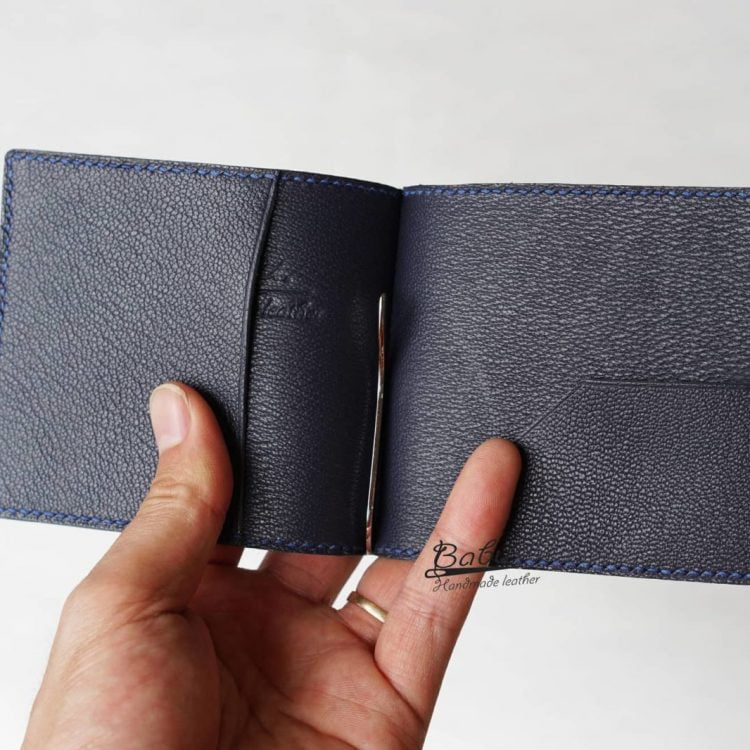 Ví kẹp tiền da bò Epi Handmade cao cấp, ví Money Clip da Epi xanh Navy CWL107