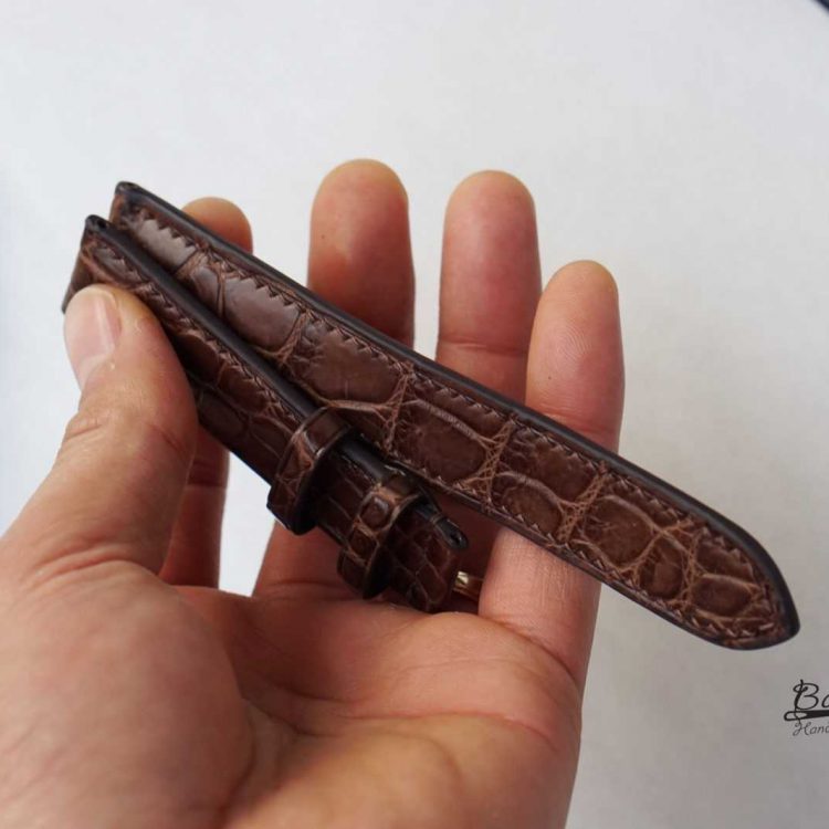Dây đồng hồ da cá sấu Handmade nhập khẩu màu nâu cafe AL115