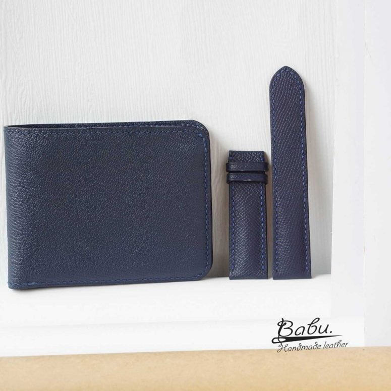 Dây da đồng hồ Epsom nhập khẩu, Dây đồng hồ da bê Handmade màu xanh navy CO125