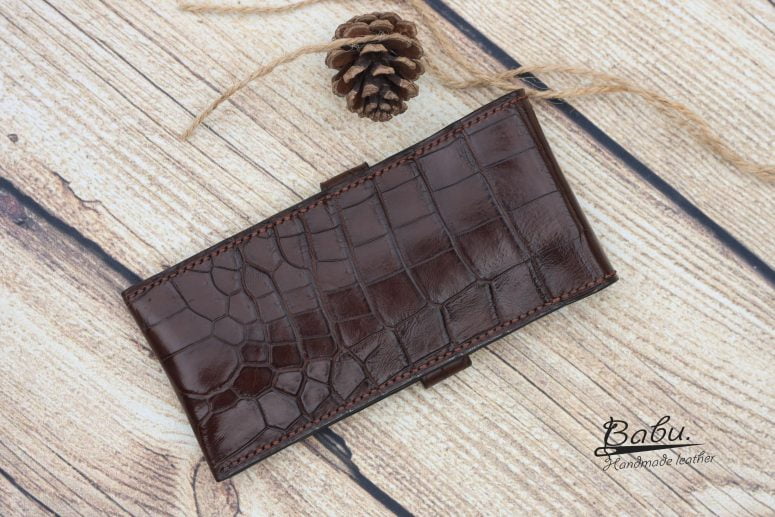 Bao đựng bút da cá sấu, bao da bút ký Handmade nâu Chocolate PCA102