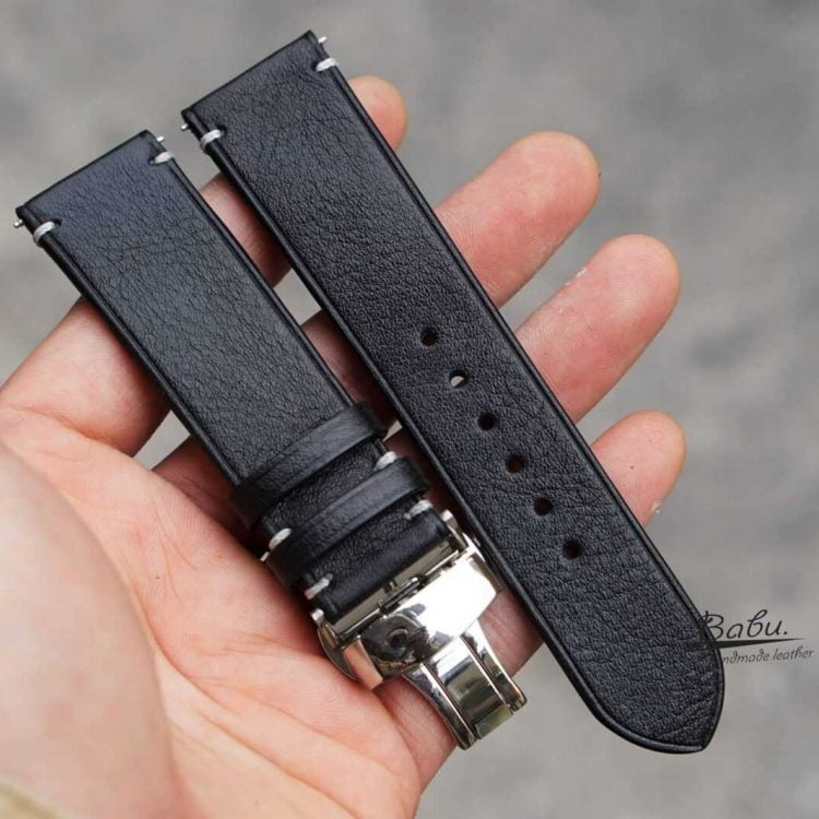 Dây đồng hồ da bò Vachetta màu đen, dây da bò Handmade cao cấp CO115