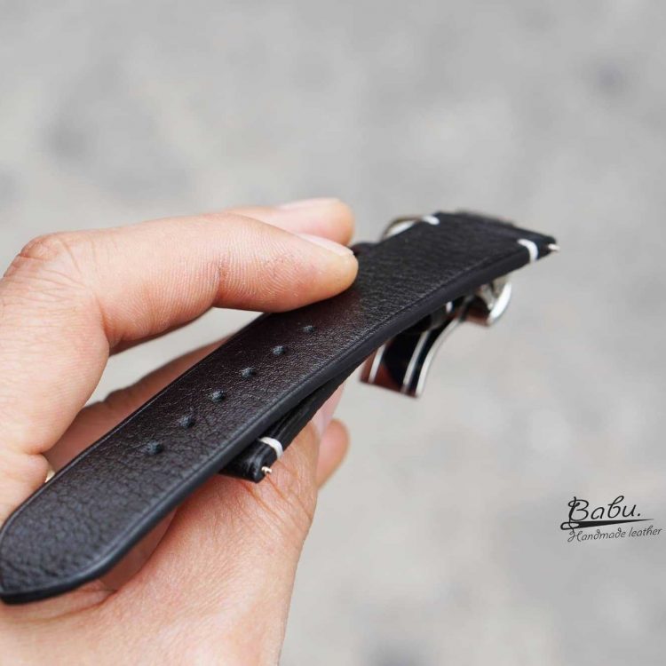 Dây đồng hồ da bò Vachetta màu đen, dây da bò Handmade cao cấp CO115