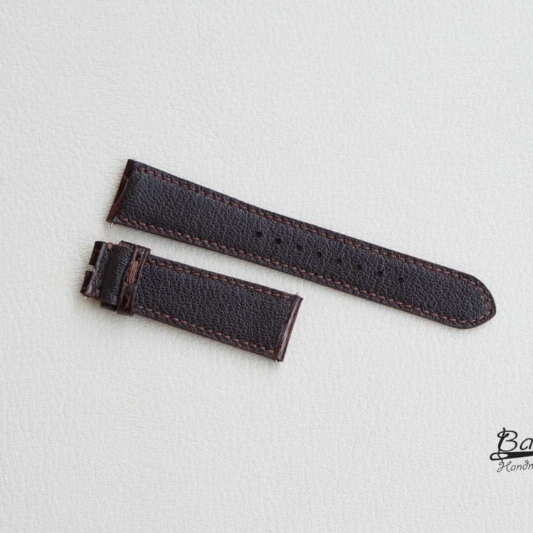 Dây đồng hồ da cá sấu Pháp, dây cá sấu handmade màu nâu AL109