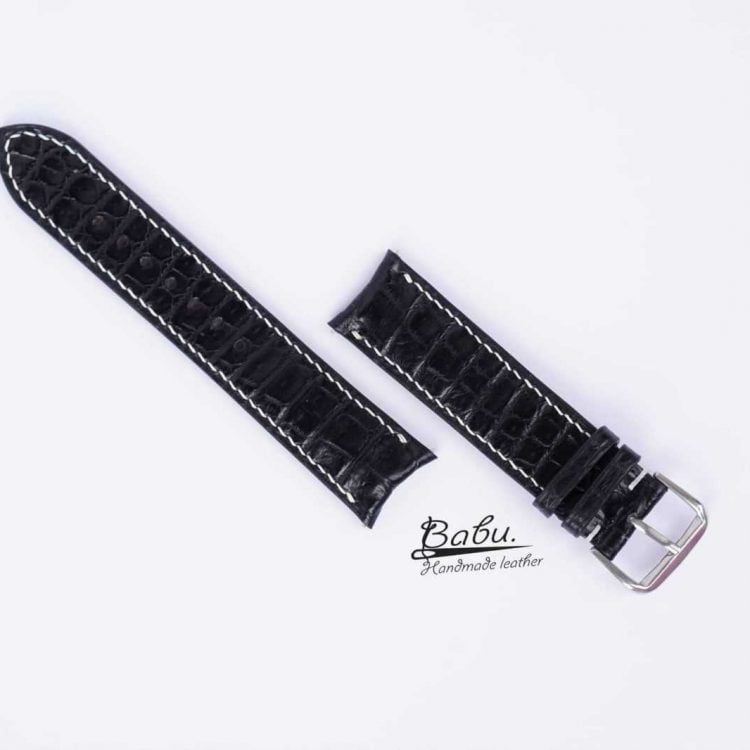 Dây đồng hồ da cá sấu nhập khẩu, dây cá sấu handmade đầu chốt cong AL106