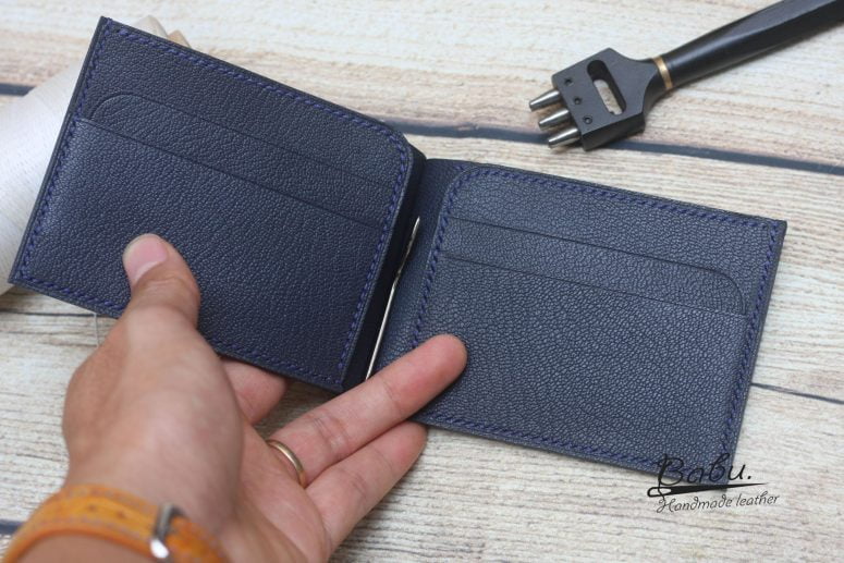 Ví kẹp tiền da bò Epi Handmade, ví Money Clip da Epi xanh Navy CWL150