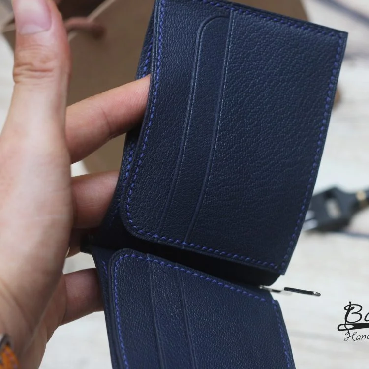 Ví kẹp tiền da bò Epi Handmade, ví Money Clip da Epi xanh Navy CWL150