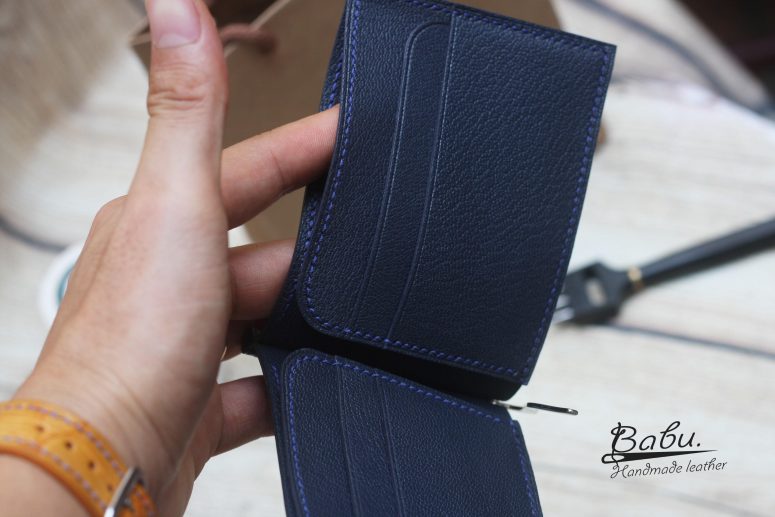 Ví kẹp tiền da bò Epi Handmade, ví Money Clip da Epi xanh Navy CWL150