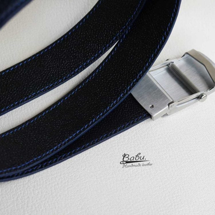 Thắt lưng da bò Togo Handmade màu xanh Navy TLB101