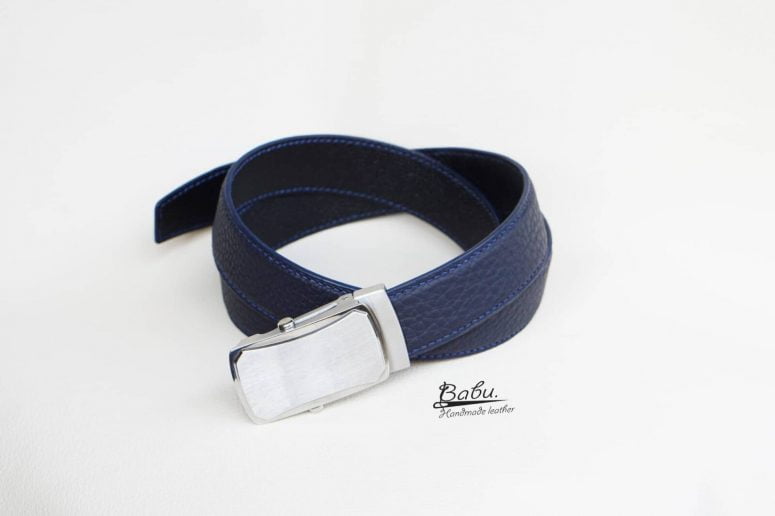 Thắt lưng da bò Togo Handmade màu xanh Navy TLB101