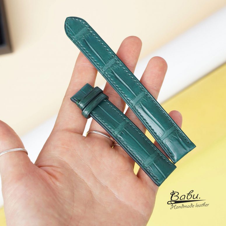 Dây đồng hồ da cá sấu Handmade nhập khẩu màu xanh Malachite AL118