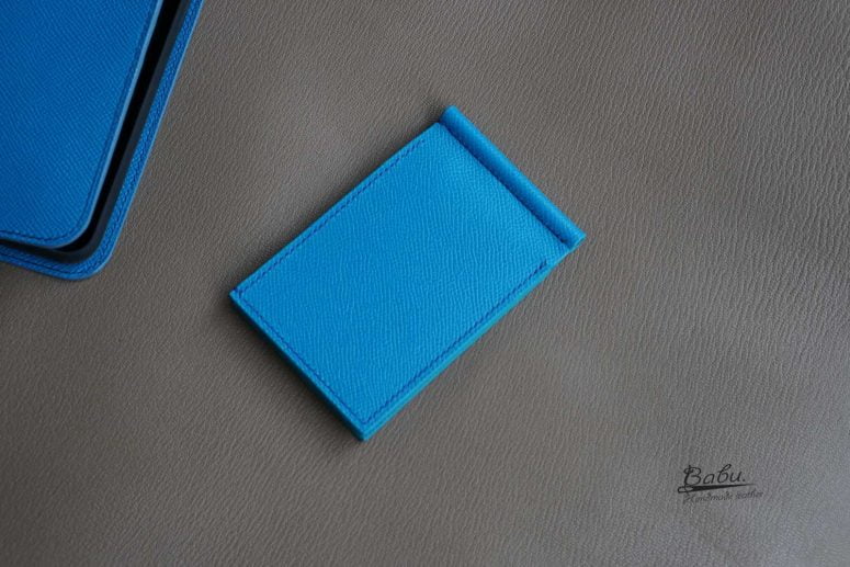 Ví kẹp tiền da Epsom Handmade, ví Money Clip da bò màu xanh Blue