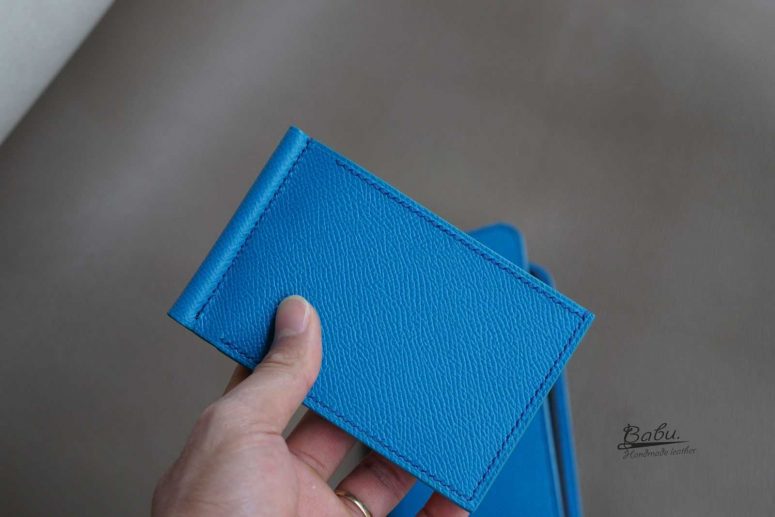 Ví kẹp tiền da Epsom Handmade, ví Money Clip da bò màu xanh Blue