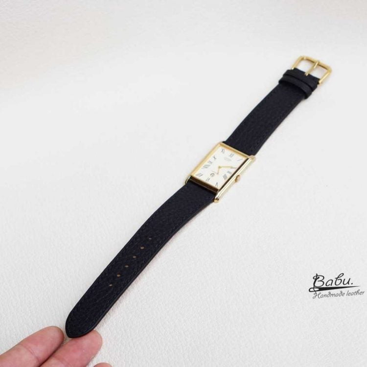 Dây đồng hồ da bò Togo Handmade màu đen CO109