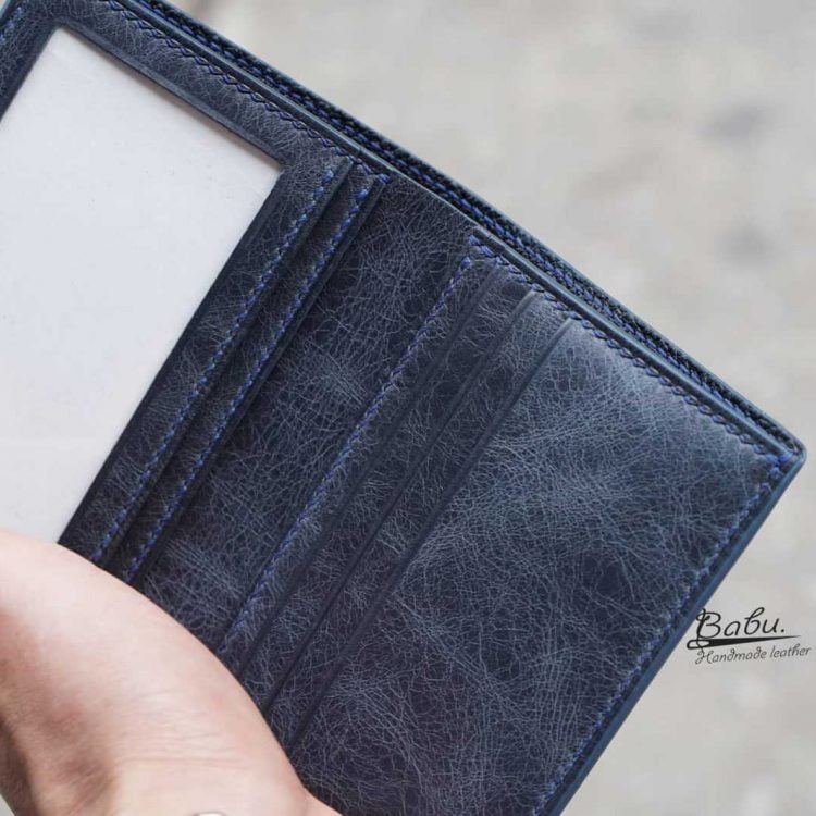 Ví dáng đứng mini, ví da bò Tuscany Vintage Handmade xanh navy CWL111