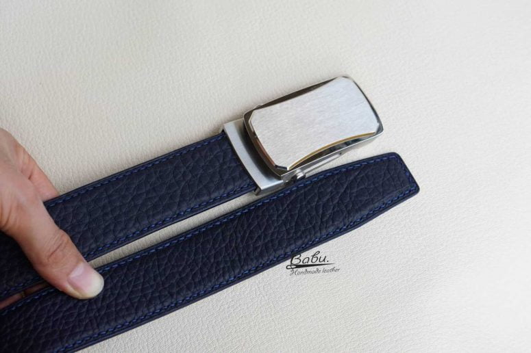 Thắt lưng da bò Togo Handmade màu xanh Navy TLB101