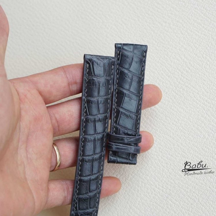 Dây đồng hồ da cá sấu nhập khẩu, dây cá sấu xám Handmade AL107
