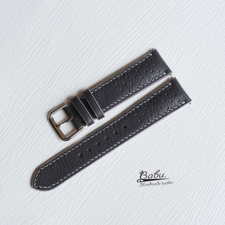 Dây đồng hồ da dê phong cách Racing màu xám cát GO105