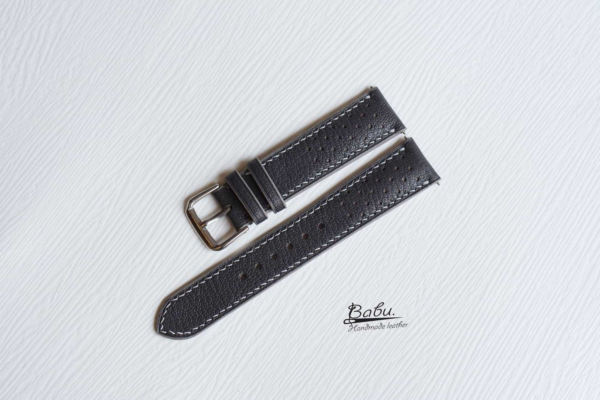 Dây đồng hồ da dê phong cách Racing màu xám cát GO105