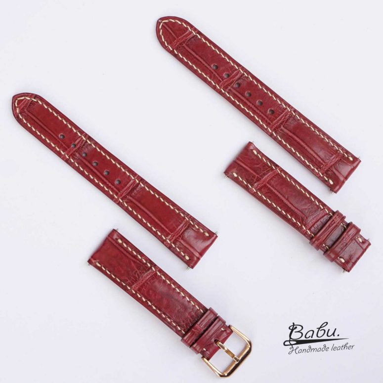 Dây đồng hồ da cá sấu Handmade nhập khẩu màu đỏ Burgundy AL117