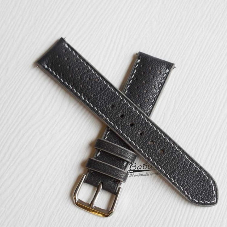 Dây đồng hồ da dê phong cách Racing màu xám cát GO105